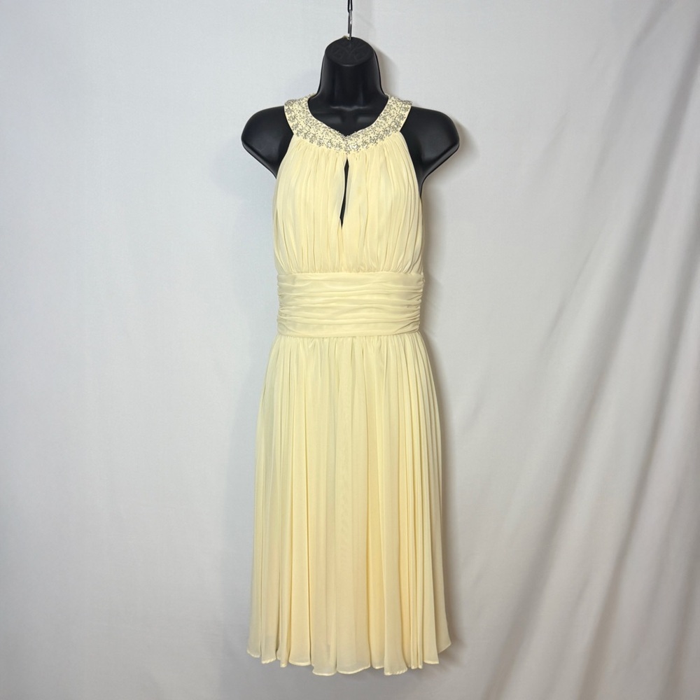JS Boutique Yellow Pleated Midi Sundress for Wedding Guests (size: 4)